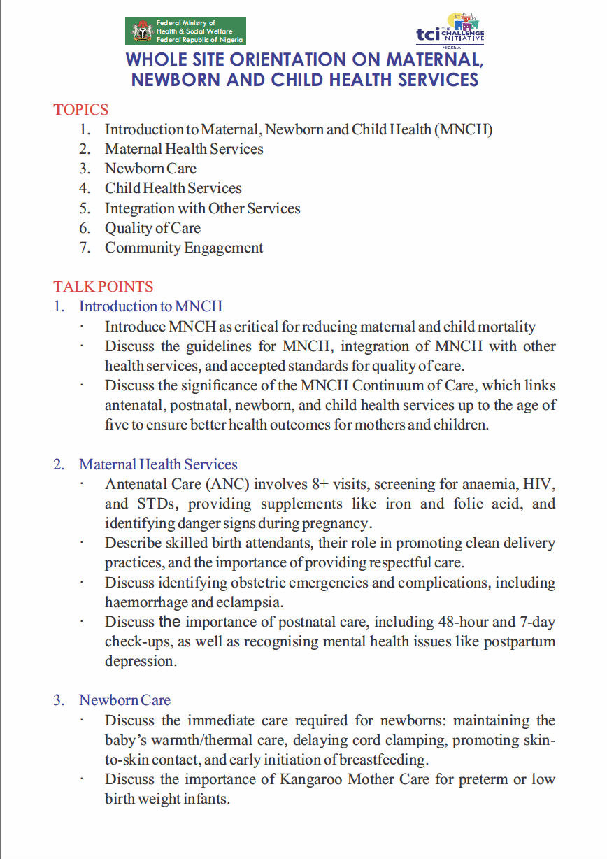 मातृ, नवजात और बाल स्वास्थ्य सेवाओं पर संपूर्ण साइट अभिविन्यास